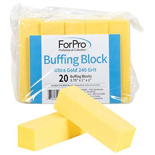 ForPro Ultra Gold Buffing Block, 240 Grit, Four-Sided Manicure & Pedicure Nail Buffer, 3.75” L x 1” W x 1” H, 20-Count (Pack of 4) 20 Count (Pack of 4)