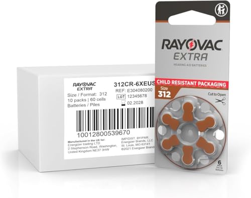 Rayovac Extra Advanced, size 312 Hearing Aid Battery (pack 60 pcs)