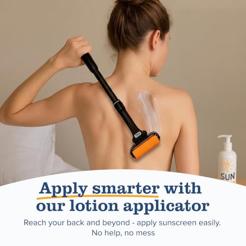 EZPIK Lotion Applicator for Back with 2 Replacement Foam Rollers, Extendable up to 23" - Curved Back Lotion Applicator for Elderly & Seniors with Limited Mobility, Body Cream & Sunscreen Applicator Black