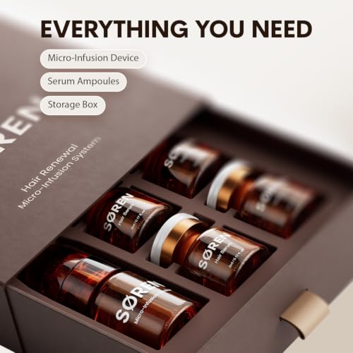 SØREN Micro Infusion Hair Renewal System by SOREN – Saw Palmetto & Peptide Scalp Treatment Kit | Supports Fuller, Thicker-Looking Hair | Gold Microinfuse Applicator | 1 Month Supply
