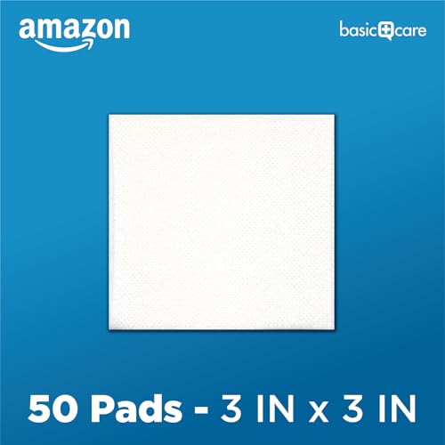 Amazon Basic Care Gauze Pads, 3x3 inches Sterile Medical Wound Dressing Sponges, 12-Ply, Ultra Soft, Extra Absorbent, 50 Count, 1-Pack (Previously All Health) 3x3 Inch (Pack of 1)