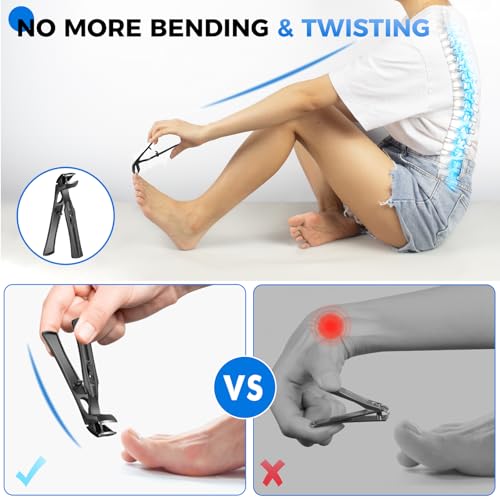 Long Handle Ingrown Toenail Clippers for Seniors Thick Toenails, 2026 Angled Large Toe Nail Clippers for Thick Nails with Wide Opening, Heavy Duty Large Nail Clippers for Men Women Adults with Catcher