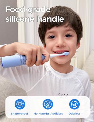 SEAGO Kids Electric Toothbrush, Ages 5-8, 2 Soft Brush Heads, Rechargeable Blue