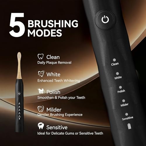 Sonic Electric Toothbrush with Bamboo Heads Black
