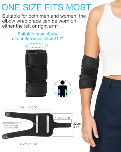Elbow Brace with 2 Removable Metal Splint for Sleeping, Adjustable Cubital Tunnel Brace with Compression Sleeve for Tennis Elbow, Ulnar Nerve Brace Fit Women Men Relief for Arthritis, Tendonitis