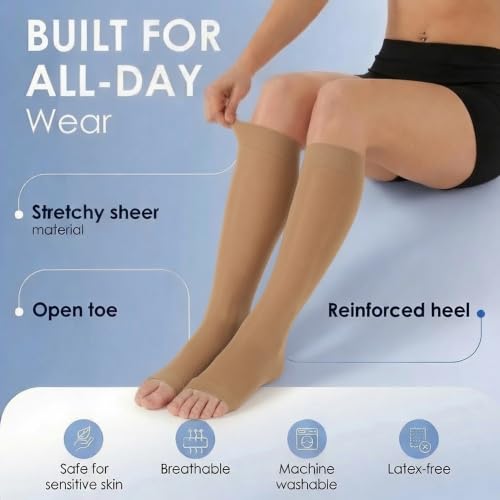 ABSOLUTE SUPPORT Sheer Knee High Compression Socks 20-30mmHg X-Large Beige
