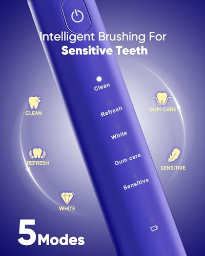 MySmile DY156 Electric Toothbrush for Adults with 3 Brush Heads and Replacement Heads, 3 Packs (Blue)
