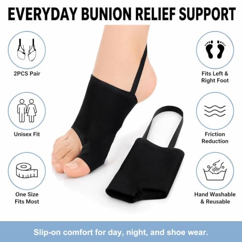 Bunion Corrector for Women & Men Big Toe with Anti-Slip Strap - 2 Pack Black