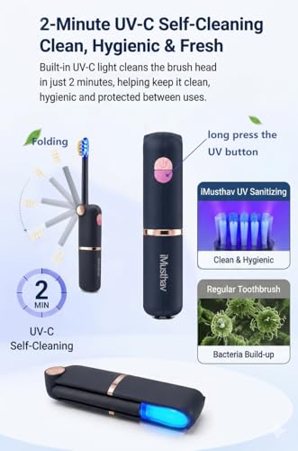 Foldable Travel Electric Toothbrush, Self Cleaning Toothbrush