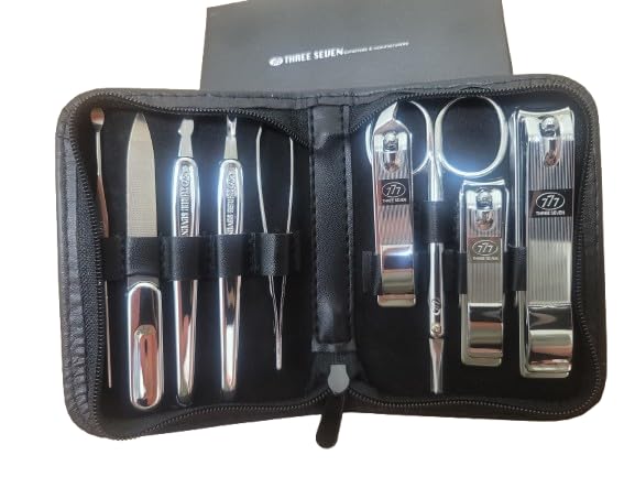 777 Three Seven Nail Clipper Set TS-800C 손톱깍기 Professional 9-in-1 Manicure Pedicure Kit with Travel Case | Stainless Steel Nail Clippers, Scissors, File & Grooming Tools | Made in Korea | DAHLORE