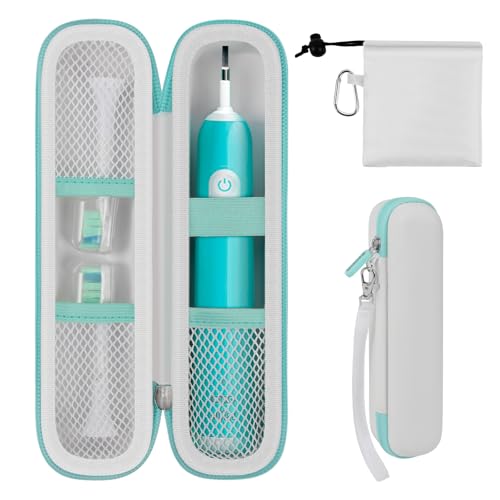 2 Pack Toothbrush Travel Case Compatible with Oral-B Pro 1000, 2000, 3000, 3500, 1500/ for Philips Sonicare ProtectiveClean 4100 5100 Electric Toothbrush with Mesh Pocket for Accessories - White