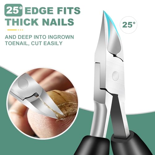 Toenail Clippers for Seniors Thick Toenails, CLPPNA Angled Head Large Toe Nail Clippers Set for Men, Heavy Duty 45° Ingrown Toenail Clippers, 37mm Wide Opening Nail Cutter with Long Handle, 6PCS 6PCS(Ingrown & Angled & Slanted）