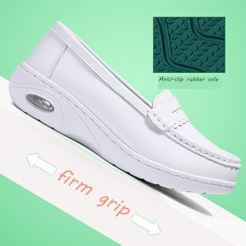 Women's Air-Cushion Orthopedic Slip-On Nurse Shoes Fashion Round-Toe Wedge Heel Thick-Soled Comfortable Arch Support Walking Loafers 5 White