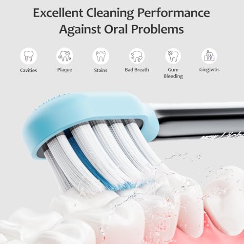 MGW Electric Toothbrush - Sonic Electric Toothbrush for Adults,Smart Timers & 3 Modes (3 Intensity Levels Each), IPX8 Waterproof, 4 Brush Heads, Travel Case, Black