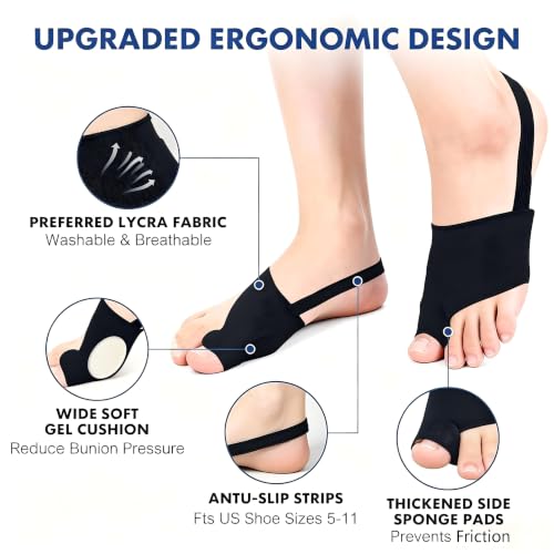 2PCS Bunion Corrector for Women & Men, Comfort Hallux Valgus Toe Straightener Sleeve, Breathable Big Toe Support Splint for Sleeping & All Day Wear