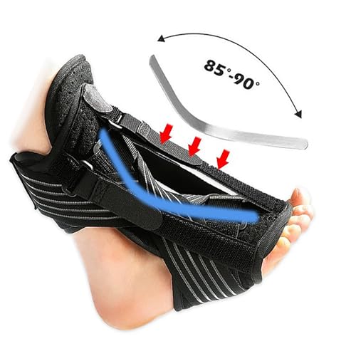 Plantar Fasciitis Night Splint, Foot Drop Brace for Sleeping, 3 Adjustable Straps Fasten, Elastic Compression Band & Splint Support, Foot Support for Achilles Tendonitis Heel Spur, Black, 1 Piece