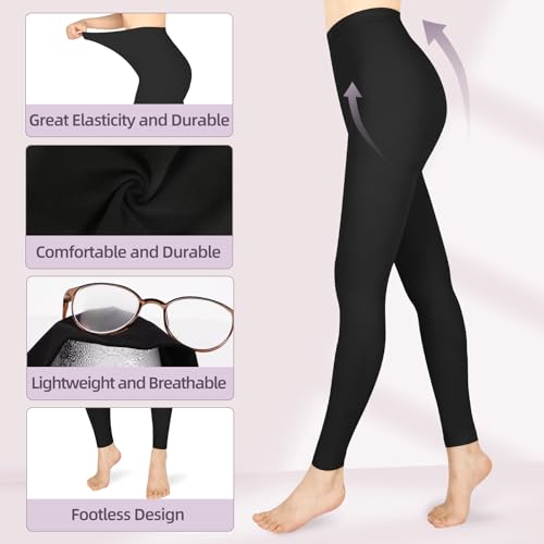 20-30mmHg Footless Compression Leggings for Women,Waist High Tights Medium 2 Pair-black