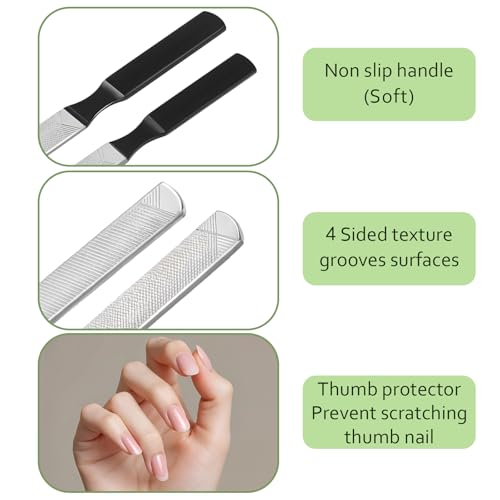 JIEYAO 2 Pcs Toe Nail Files for Thick Nails, Stainless Steel Nail Files for Women, 4 Sides Dog Nail File Board Professional Nail Dresser Manicure Pedicure Tool for Men Seniors & Dogs