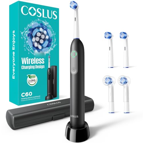 COSLUS C30 Electric Toothbrush for Adults & C60 Rechargeable Rotating Electric Toothbrush for Deep Clean Black 2Pcs