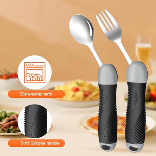 Weighted Utensils for Tremors & Parkinson's, Adaptive Eating Aids (Black) Black