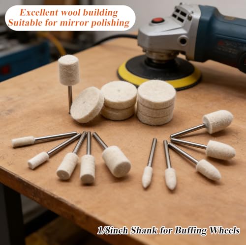 185Pcs Polishing Buffing Wheel Kit, Felt Wool Pad Set, Rotary Accessories with Sanding Drum, Polishing Compound, Grinding Head, 1/8" Shank for Jewelry Metal Polishing, Compatible with Dremel 185pcs-10 Styles