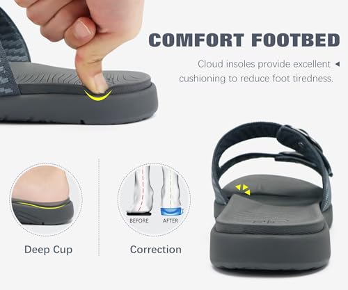 COFACE Womens Sandals Comfortable Orthopedic Orthotic Recovery Ladies Plantar Fasciitis Walking Cushioned Cloud Slip On Slides for Woman Grey 7