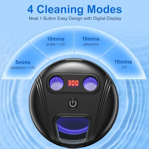 Ultrasonic Retainer Cleaner, 45kHz Retainer Cleaner Machine for Denture Cleaning Pod for Mouth Guards|Aligners|Braces|Toothbrush Heads|Jewelry, 200ML Dental Cleaning Pod with 4 Modes & Digital Timer Black Upgraded Version