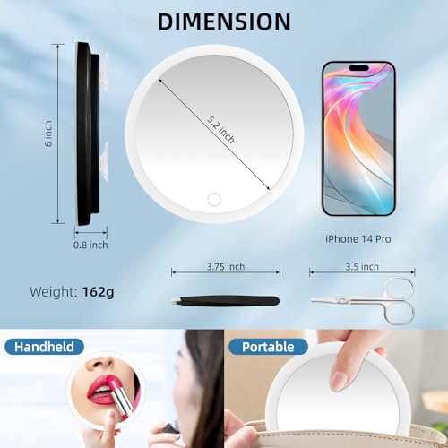 20X Magnifying Mirror with Lights, 20X Magnified Mirror with 3 Suction Cups Black-20x 6"L x 6"W