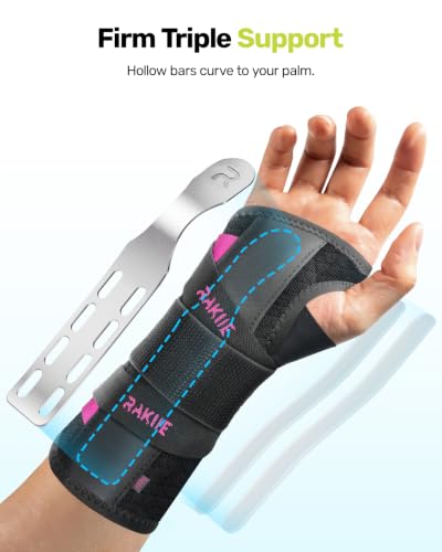 Rakiie Upgraded Carpal Tunnel Wrist Brace Night Sleep, Pink Right Hand M
