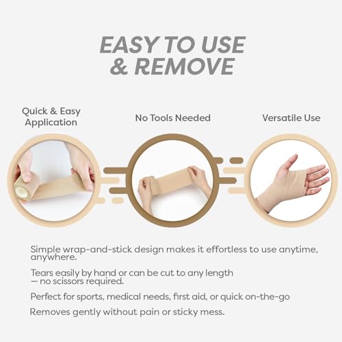 Dynarex Sensi-Wrap Self-Adhesive Bandages, 36-Pack, 2" x 5 Yards, Tan, Latex, Colored Elastic Cohesive Athletic Tape, Tattoo Grip & Vet Wrap