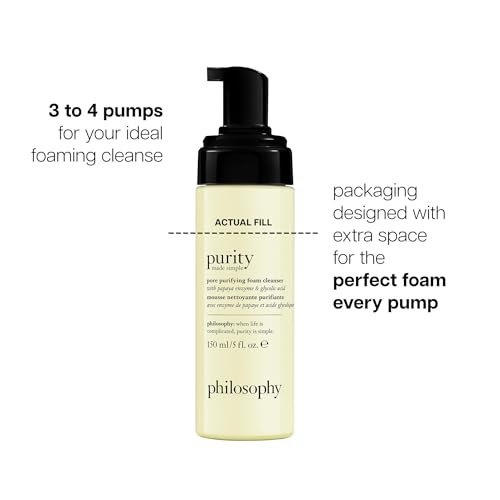 philosophy purity made simple pore purifying foaming facial cleanser - with papaya enzyme & glycolic acid - face wash removes dirt and impurities from pores - 5 fl oz