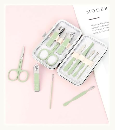 Manicure Set, 7 Pcs Matcha Green Professional Manicure Pedicure Set