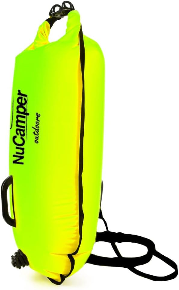 NuCamper Swim Buoy for Open Water Swimmers With Adjustable Waist Belt, Waterproof Dry Bag, Swim Bubble For Safty Swimming, Training Snorkeling, Kayaking, Diving, Boating, Large Capacity 28L Yellow - BeesActive Australia
