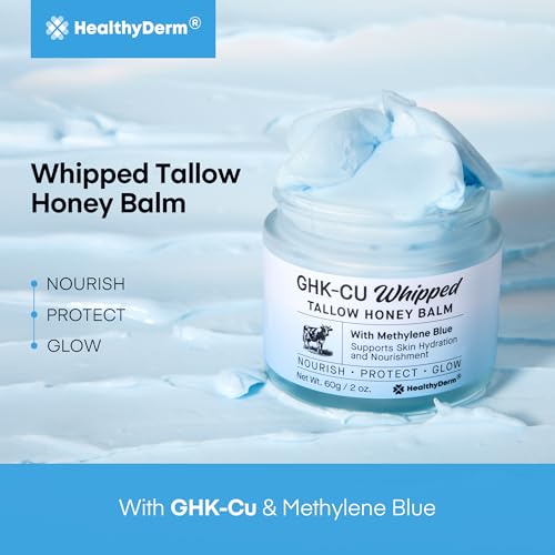 HealthyDerm Copper Peptides GHK-Cu Beef Tallow for Skin: Blue Balm with Methylene Blue, Manuka Honey & Vitamin E – Natural Face and Body Moisturizer for Mature, Dry & Sensitive Skin – 2oz 2 Ounce (Pack of 1)