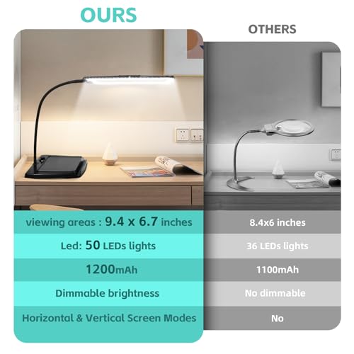Magnifying Glass with Light and Stand 50 Ultra-Bright LEDs Large Magnifying Lamp with Light Magnifying Glass on Stand Hand-Free with 360° Flexible Gooseneck for Close Work Reading Repair Crafts Black
