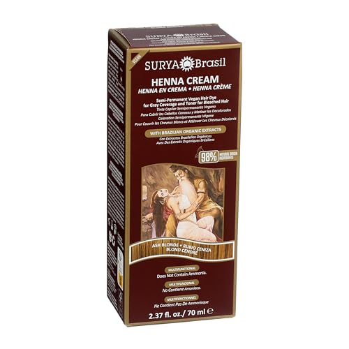 Surya Brasil Henna Cream Ash Blonde - 98% Natural Ingredients, Vegan, Cruelty-Free, Eco-Friendly, Semi-Permanent Hair Color, Deep Hydration & Shine, 2.37 oz 2.37 Fl Oz (Pack of 1)