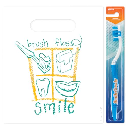 Practicon Brush Floss Smile 7-3/4" x 9" Dental Bag, Dental Hygiene Patient Care Goodie Bag, Dentist Office Plastic Gift Bags, 100 Pack 7-3/4" x 9"
