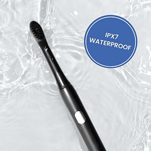 BLAQ Sonic Electric Toothbrush for Adults and Kids - Rechargeable with Two Soft Touch Replacement Heads - Long Lasting Battery - Lightweight Rechargeable IPX7-3 Brushing Modes