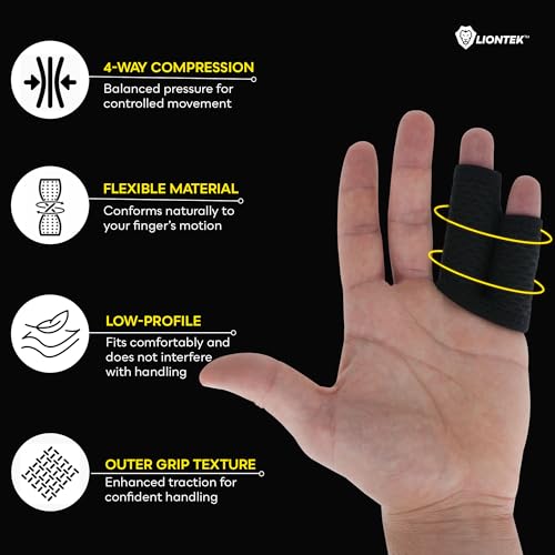LIONTEK Pinky-Ring Flow Finger Sleeve V3 Pair — Joint Support & Compression for Activity, BJJ, Fitness, Volleyball, Basketball, and More (Large) Large