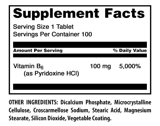 Amazing Formulas Vitamin B6 (Pyridoxine HCI) Supplement | 100 Mg | Tablets | Non-GMO | Gluten-Free | Made in USA (1 Pack | 100 Count) Unflavored