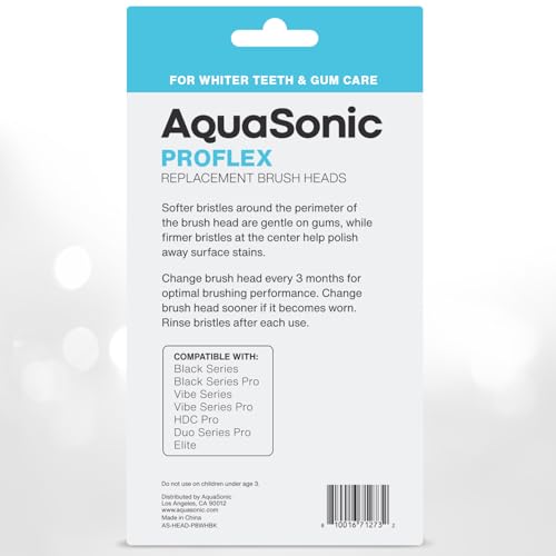 AquaSonic Genuine Proflex Replacement Brush Heads | ADA Accepted | for Whiter Teeth & Gum Care | Compatible with Duo Series PRO and Others (8 Pack Black & White)