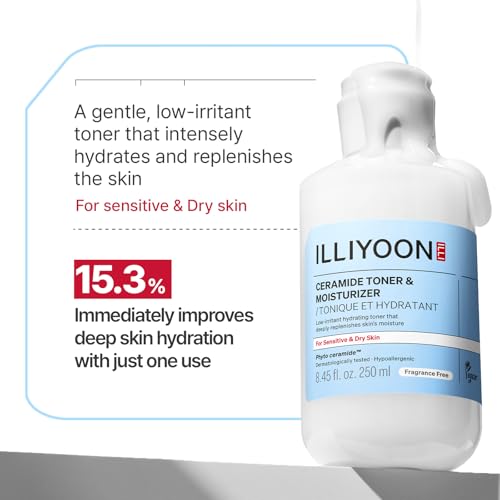 Illiyoon Ceramide ATO Moisturizing Milky Toner | Lightweight Milky Essence, 2-in-1 Hydrating Facial Toner for Dry & Sensitive Skin, Barrier Repair, Fragrance-Free, Korean Skincare, 8.45 fl.oz.