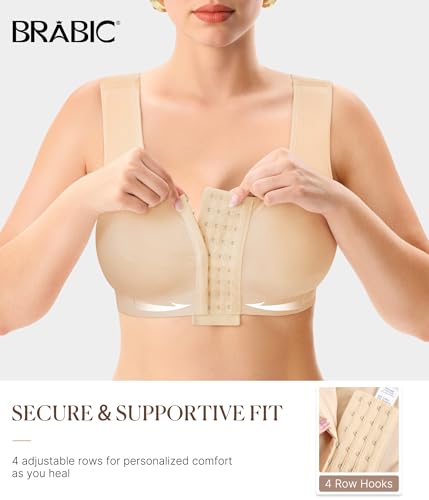 BRABIC Women Front Closure Post Surgery Compression Bras for Mastectomy Medium Beige