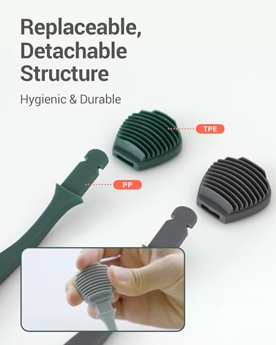DEARCUS BPA Free TPE Tongue Scraper with 3 Replaceable Heads, Deep Gray + One Day Scrubber - for One Day Use, 60 Sheets Bundle
