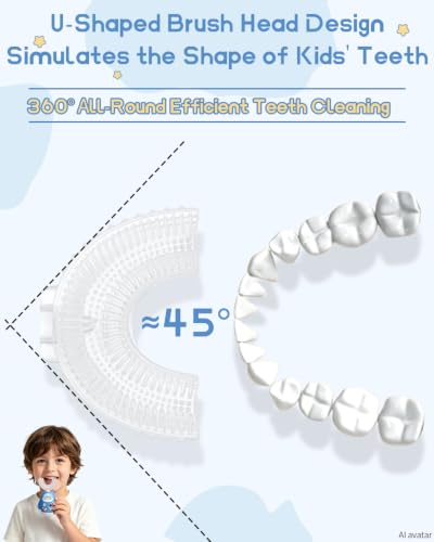 Kids U-Shaped Electric Toothbrush, 4 Brush Head, Age 2-12, Blue