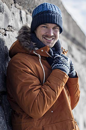 HEAT HOLDERS - Mens Fleece Lined Winter Warm Thermal Beanie Hat with Pom Pom Large/Extra Large Black