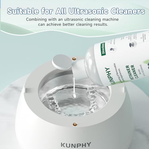 kunphy Ultrasonic Retainer Cleaner Solution Concentrate - 2 Pack Value Bundle, Professional Cleaning for Retainers, Dentures, Invisible Aligners, Mouth Guards, Removes Odors & Stains, 16 oz (Mint) 17oz
