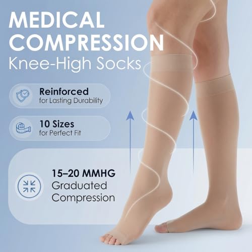 ABSOLUTE SUPPORT Women Knee High Compression Socks 15-20mmHg, Nude, 2XL 2X-Large