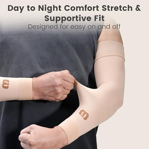 MGANG Medical Compression Arm Sleeve 15-20 mmHg, Lymphedema & Post-Surgery Beige (15-20 Mmhg With Silicone Band) Medium(Single)