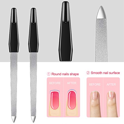 12 Pcs Metal Nail File 6.7 Inch Stainless Steel Nail File Double Sides with Anti Slip Handle Fingernails Toenails Manicure Tool for Woman and Men(Black) Black